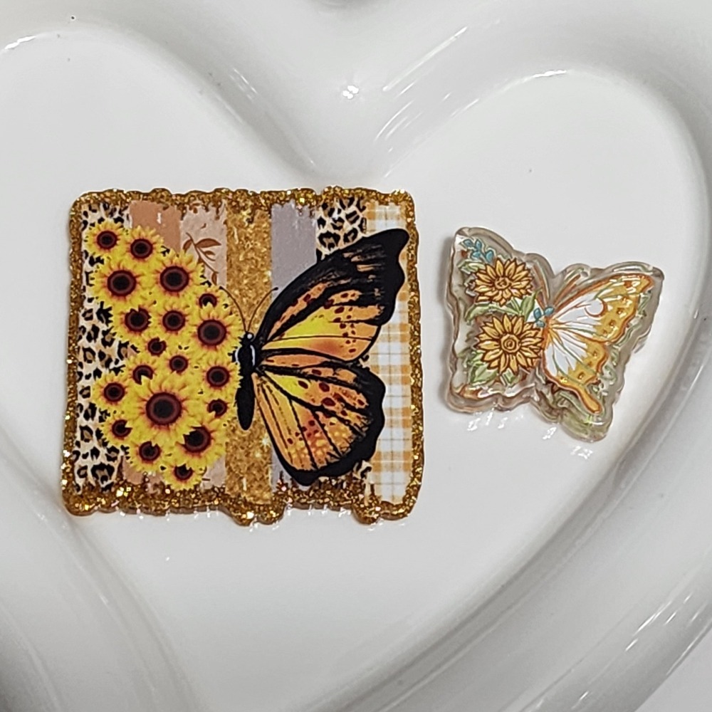 Butterfly Sunflower Flatback Focal Bead Beaded Pen Badge Acrylic Flats Flowers